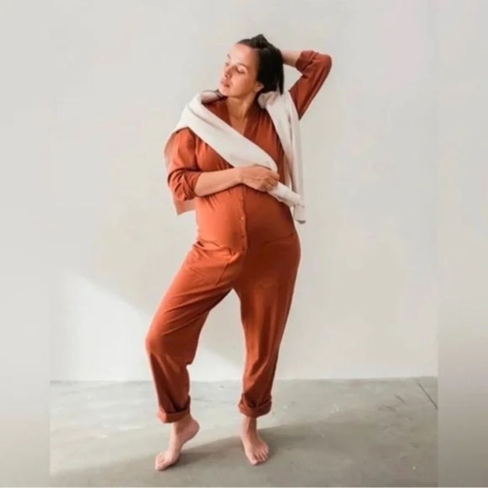 Women's Rust Button-Front Jumpsuit
